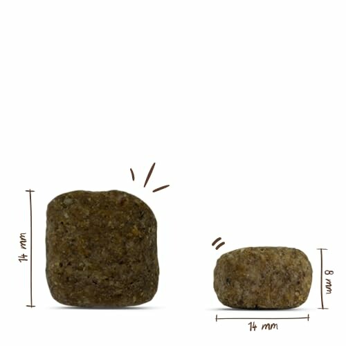 Deux croquettes pour chien de tailles différentes avec mesures.